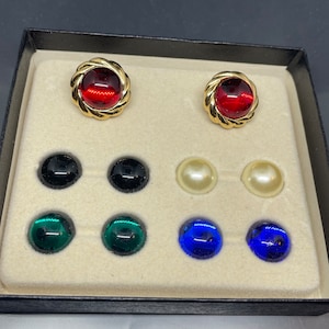 VTG Signed KJL Kenneth Jay Lane interchangeable GoldTone Clip On Earrings Set