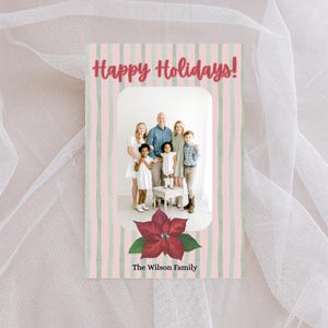 Holiday Card Template | Poinsettia Family Photo Card | Happy Holidays Printable | Canva Template