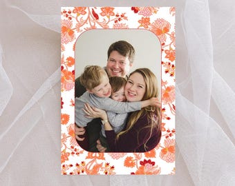 Red Orange Floral Happy Holidays Photo Card | Printable Holiday Greeting Card | 2025 Vintage Christmas Card
