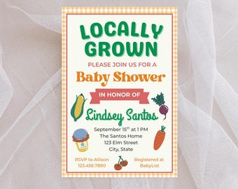 Locally Grown Baby Shower Invitation | Farmer's Market Baby Shower | Editable Template | Printable Invite | Veggie Theme Shower