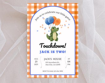 Blue and Orange Football Birthday Invitation | Editable Boy’s Game Day Party Invite | Southern Football Printable | Canva Template