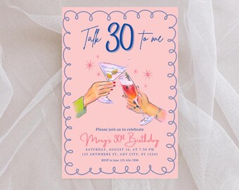 Invitación de cumpleaños número 30 de Talk 30 to Me / Invitación digital editable / Invitación rosa divertida y coqueta para ella / Plantilla Canva de descarga instantánea