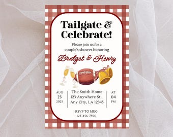 Tailgate and Celebrate Couples Shower Invitation | Maroon and White Football Party Invite | Fall Wedding Shower Digital Download