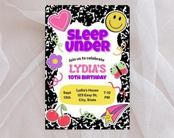 Sleep Under Girl's Birthday Invitation | 90s Y2K Slumber Party Invite | Editable Sleepover Birthday Template