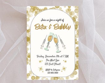 Urlaub Einladungskarte zur Party | Bearbeitbar Med Spa Event einladen | Festliche Gold- und Silberästhetik