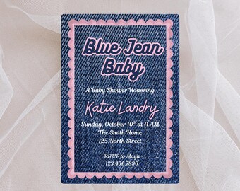 Invitación para baby shower de mezclilla azul / Invitación editable para baby shower de mezclilla / Plantilla para baby shower de niña / Descarga imprimible