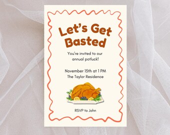 Let’s Get Basted Friendsgiving Invitation | Cute Funny Thanksgiving Potluck Invite | Editable Canva Template | Instant Download