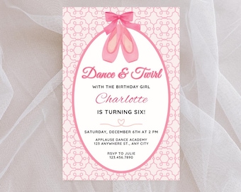 Ballet Birthday Invitation | Pink Dance Party Invite | Editable Template | Dance and Twirl Printable | Ballerina TuTu Cute Party