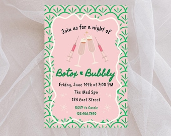 Botox and Bubbly Invitation | Pink Green Cream Digital Invite | Girls Night Out Printable | Spa Party Editable Template | Botox Party Evite