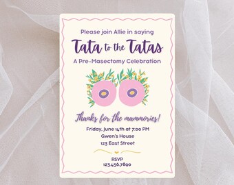 Tata to the Tatas Invitation | Breast Cancer Party Invite | Boob Voyage Mastectomy Celebration | Editable Template | Bye Bye Boobies Party