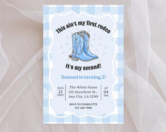 This Ain’t My First Rodeo Invitation | Blue Second Rodeo Birthday Invite | Cowboy 2nd Birthday | Editable Template | Western Party