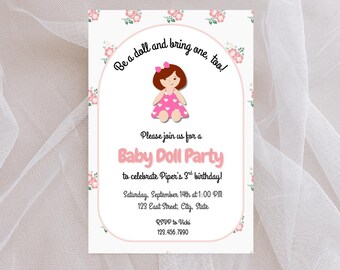 Invitación para fiesta de muñecas / Sé una muñeca y trae una también / Invitación editable para cumpleaños de niña / Fiesta Dolly & Me / Plantilla digital imprimible