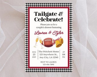 Tailgate and Celebrate Couples Shower Invitation | Crimson Football Wedding Shower Invite | Editable Digital Download