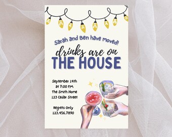 Drinks Are On The House Invitation | Housewarming Party Invite | New Home Digital Download | Cocktail Party Printable | Canva Template