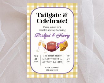 Tailgate and Celebrate Couples Shower Invitation | Purple and Gold Football Party Invite | Fall Wedding Shower Digital Download