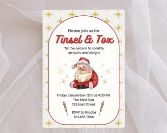 Tinsel & Tox Botox Party Invitation | Editable Holiday Aesthetic Event Invite | Christmas Med Spa Party | Instant Download