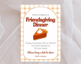 Invitación a la cena de Acción de Gracias con amigos / Invitación editable para fiesta de otoño / Descarga instantánea imprimible / Fiesta de pastel de camote con amigos