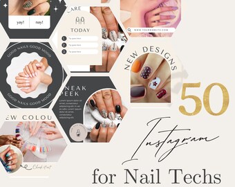 50 Editable Instagram Post Templates for Nail Techs Canva Social Media Bundle