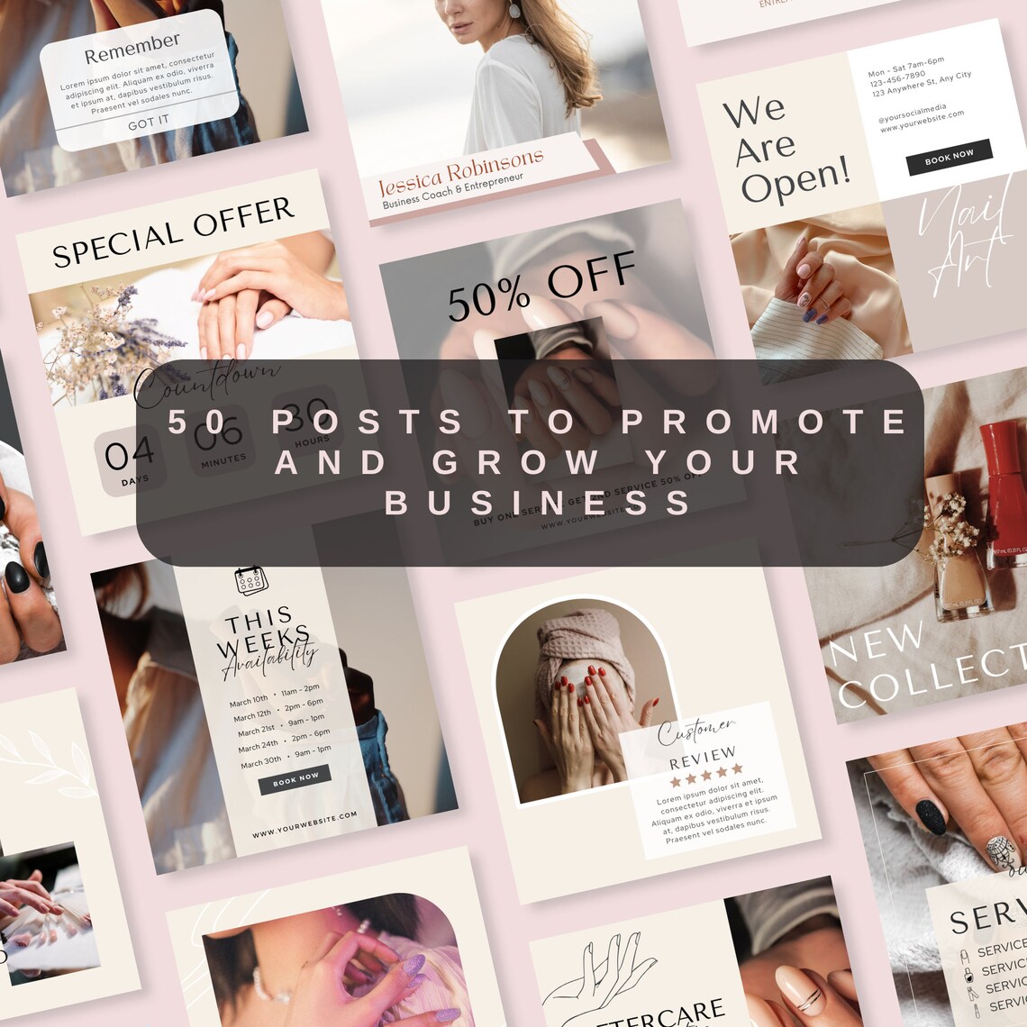 50 Editable Instagram Post Templates for Nail Techs Canva Social Media ...