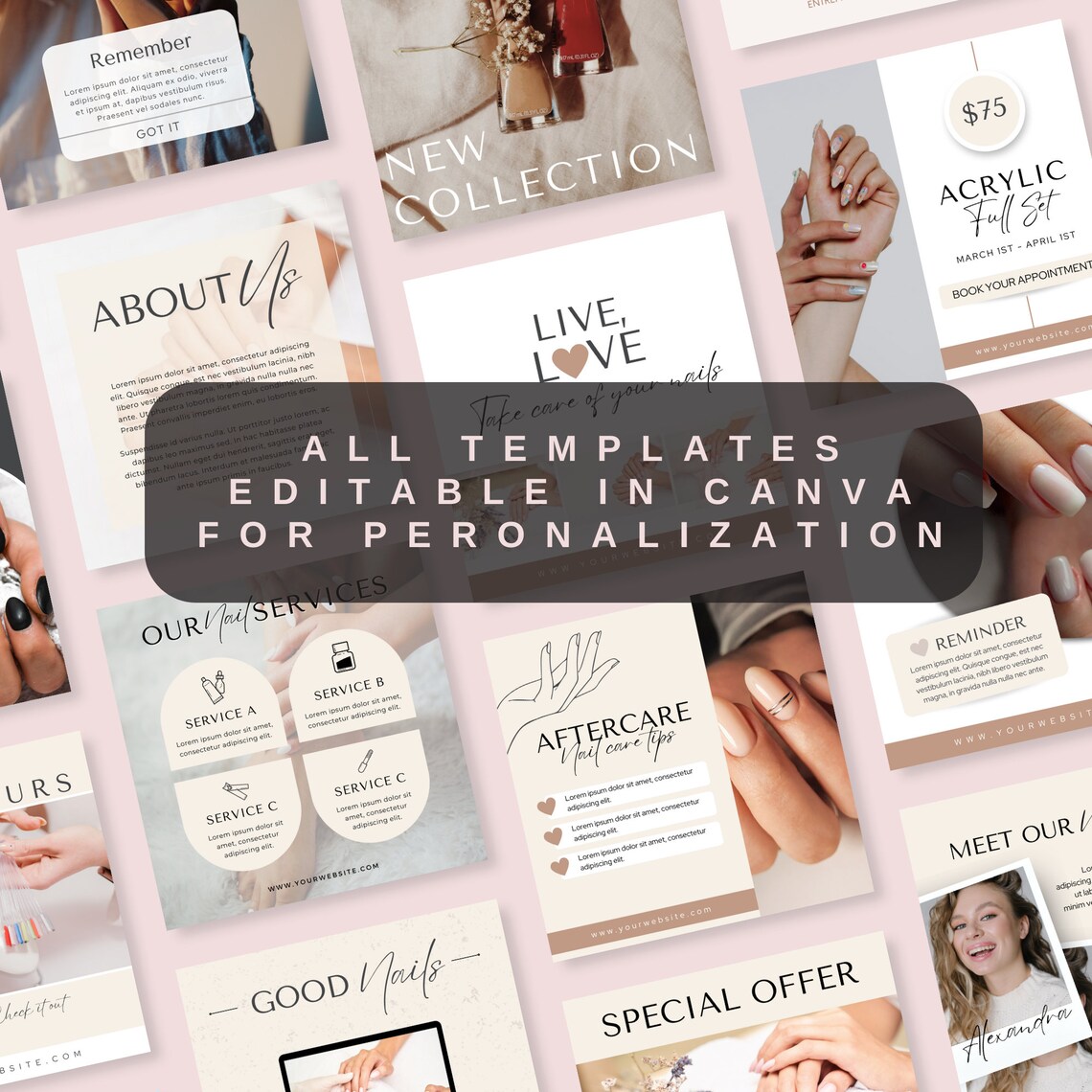 50 Editable Instagram Post Templates for Nail Techs Canva Social Media ...