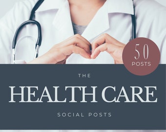 May include: A person wearing a white lab coat and stethoscope, forming a heart shape with their hands. The image includes text that reads "The Health Care Social Posts" and a circle with the number "50" and the word "Posts".