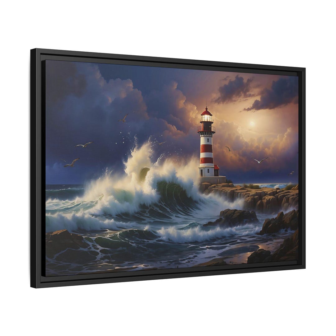 Coastal Lighthouse Wood Framed Gallery Wrapped Canvas Print Museum ...