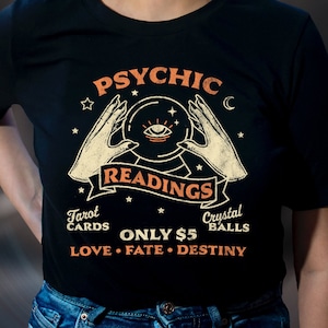 Adivino Lecturas psíquicas Tarot Bola de cristal Vintage Unisex Camiseta de algodón pesado