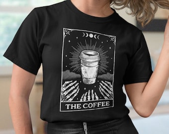 The Coffee Tarot Card Shirt, Skeleton, Coffee Lover Shirt, Retro Vintage T-shirt