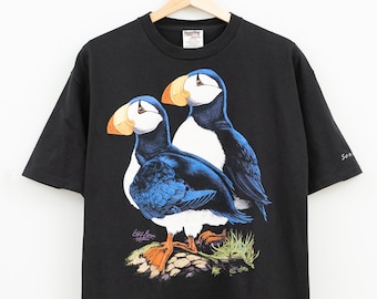 1990s Atlantic Puffins Vintage Animal Art T-Shirt