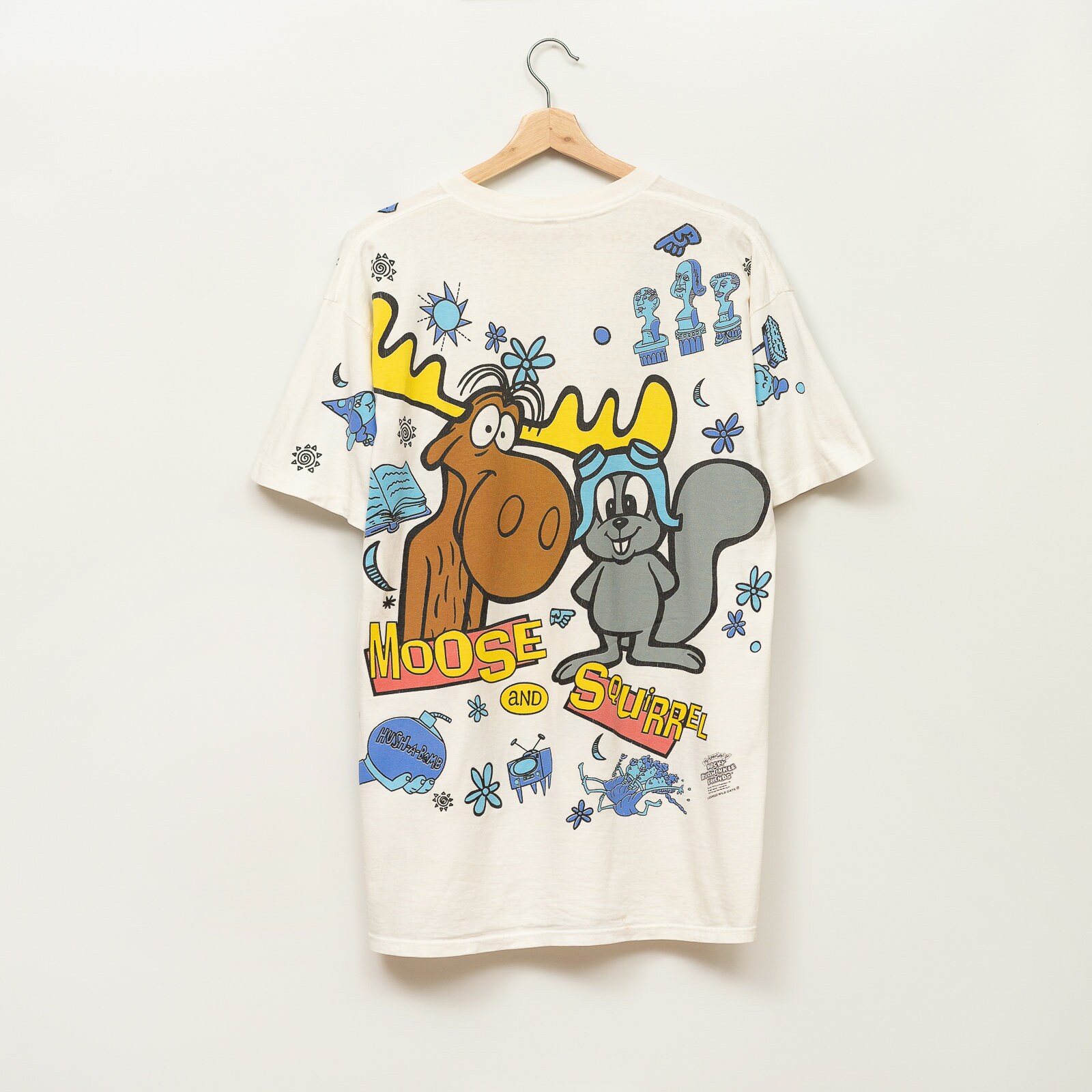 90s Rocky and Bullwinkle キャラTシャツ XL 1993 Vintage Rocky and Bullwinkle AOP Cartoon T-shirt - Etsy
