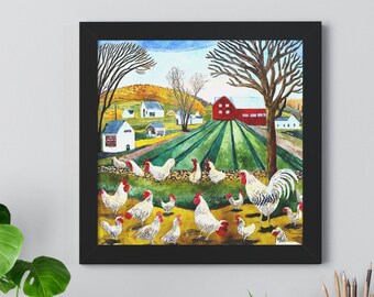 Chicken Folk Art  Framed Vertical Poster Perfect Gift for Chicken Enthusiasts