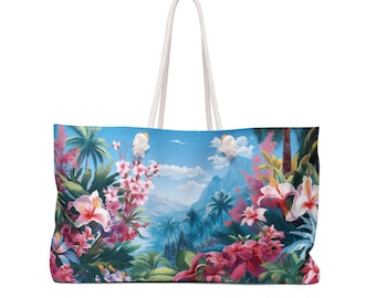Tropical Floral Paradise Weekender Bag | Hawaiian Palm Beach Tote