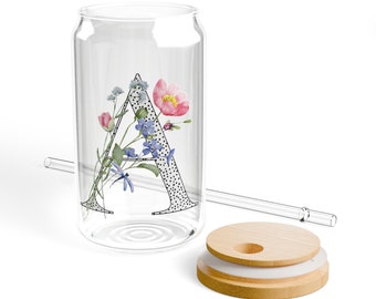 Glass Iced Coffee Tumbler Birthday Sipper Glass 16oz Glass Sipper Tumbler Mug Lid Straw Glass Tumbler Bamboo Lid Glass Straw Reusable Coffee
