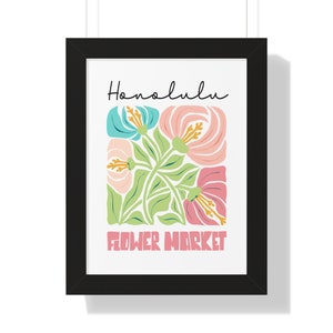 Hawaii Honolulu Island Flower Market Framed Vertical Poster Henri Matisse Mid-Century Modern Shape Flower Market Gloss Poster Print