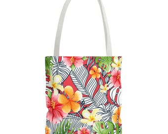 Tropical Hibiscus Floral Tote Bag | All-Over Print Beach Market Tote