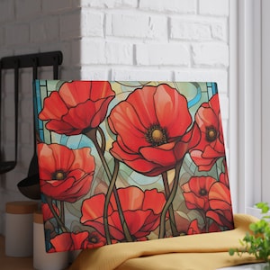 Poppies Glass Cutting Board Perfect Gift for Chef or Foodie Charcuterie Board or Kitchen Art Christmas Gift