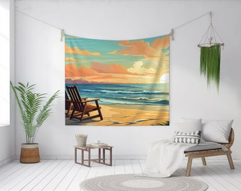 Beach Sunset Indoor Wall Tapestry Tropical Beach Tapestry, Ocean Coastal Sunrise Wall Tapestries for Living Room Bedroom Dorm