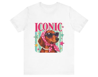 Vintage | Iconic Dachshund with Scarf Tee | Retro Stars Graphic Shirt