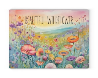 Glass Cutting Board Country Wildflowers Live Life in Full Bloom Perfect Housewarming or Christmas Gift Glass Charcuterie Board
