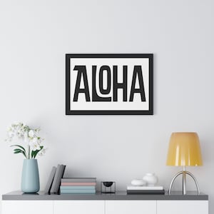 Aloha Typography Art Print Black Canvas Wrap Wall Art Beach Decor Tropical Poster Beach House Decor Framed Horizontal Poster