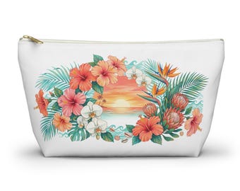 Tropical Sunset Floral Accessory Pouch | Hawaiian Hibiscus T-Bottom