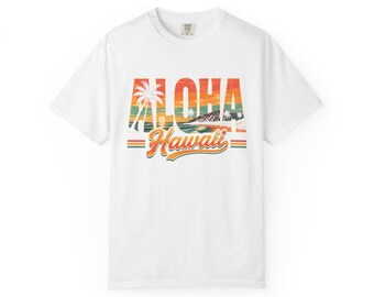 Aloha Hawaii Sunset T-shirt | Tropical Palm Beach Graphic
