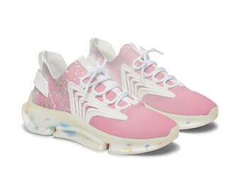 Pink Sparkle Mesh Sneakers, Athletic Running Shoes | Lightweight Breathable Fashion