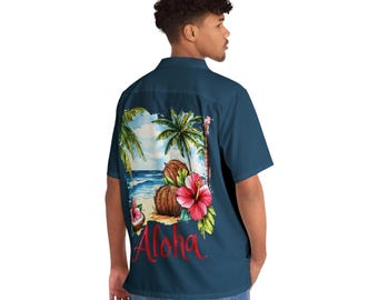 Aloha Men's Hawaiian Shirt | Beach Palm Retro Print