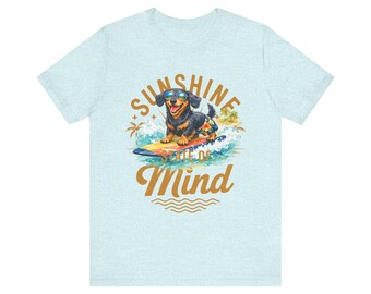Surfing Dachshund Dog T-Shirt | Summer Beach Surfboard Graphic Tee