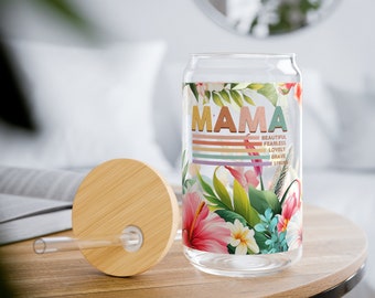 Iced Coffee Glass Tumbler Mama Sipper Glass 16oz Glass Sipper Tumbler Mug Lid Straw Glass Tumbler Bamboo Lid Glass Straw Glass Reusable