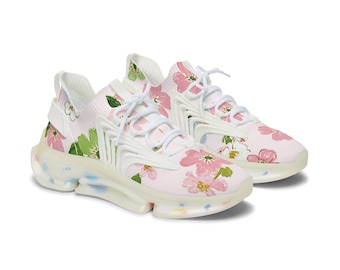 Pink Floral Pattern Women's Mesh Sneakers | Lightweight Breathable Athletic Shoes