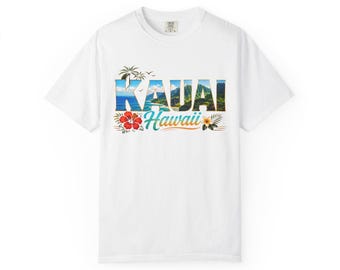 Kauai Hawaii Retro Floral Surf T-shirt | Island Vacation Tee