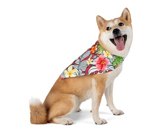 Tropical Hibiscus Floral Pet Bandana | Hawaiian Luau Print