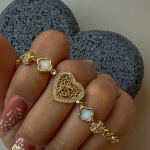 10k Solid Gold, 7 grams, Quinceañera Bracelet, Gold Bravelet, Heart Bracelet
